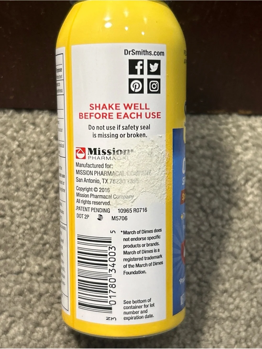 X2 Dr. Smith's ON-THE-GO Spray for Diaper Rash 10% Zinc Oxide 3.5oz
